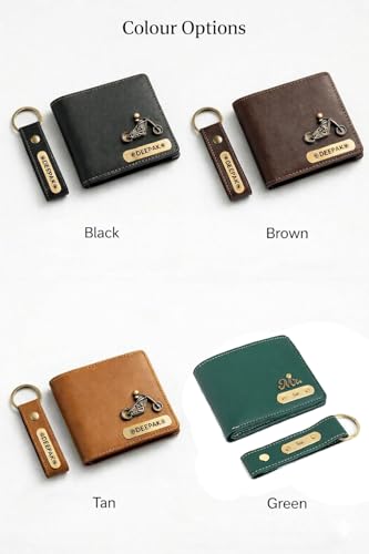 Image of Customized Wallet & Keychain Combo for Men | Personalized Name Wallet Gift Set | Vegan Leather, Engraved Keychain | Birthday, Anniversary & Valentine Gift (Black)