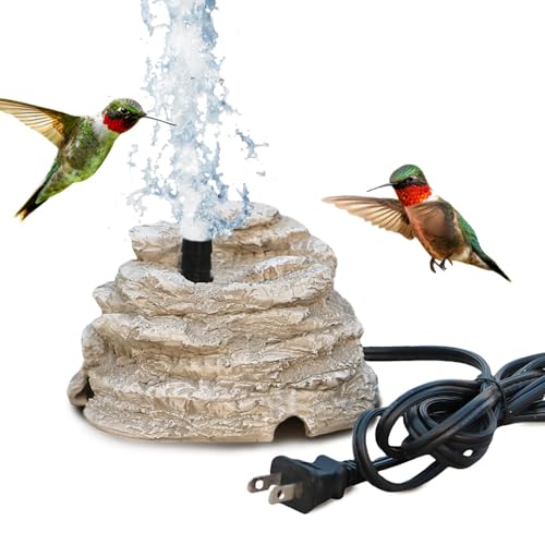 Bird Bath Water Fountain Resin Rock Fountain with 9.8ft Cord Length Water Pump Rock Waterfall for Hummingbird Birdbath Outdoor Decor for Garden Lawn Fish Tank and Aquariums (Grey)