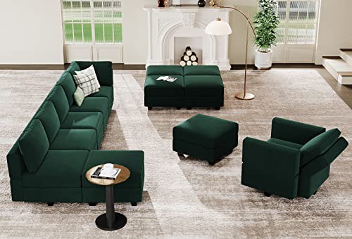 Belffin Modular Sectional Sofa with Ottoman Velvet L Shaped Corner Sofa Set Convertible Sectional Sofa with Chaise Velvet Green…