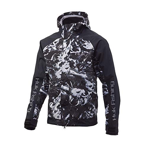 Huk Men's Mossy Oak Tournament Jacket | Wind Proof & Water Proof Rain Jacket - 20k/15k Wind & Water Proof Rating, Mossy Oak Hydro Blackwater, Medium