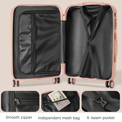 suitcases with Wheels Luggage Cup Holder and Suitcase Lightweight and Portable suitcases,Pink,20in4