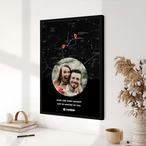 Image of Ritwika's Personalized Picture Frame With Long Distance Map Black - Customize Your Photo, Message, Place And Song | For Couples and Friends | In Two Size 9.5 x 13.5 & 13.5 x 19.5 Inch, Set of 1