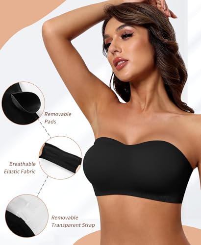 Image of DOCUMO Strapless Bra for Women Padded Bandeau Bra Non-Slip Silicone Seamless Wireless Tube Top Bra
