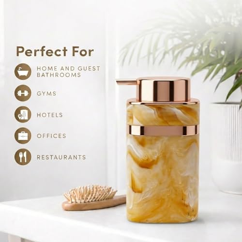 Image of Luxe Home International Marble Pattern Plastic Soap Dispenser for Bathroom and Kitchen Sink Leak Proof Liquid Hand Wash Square Bottle Lightweight Smooth Finish (13.5x7 cm Yellow) Pack of 1