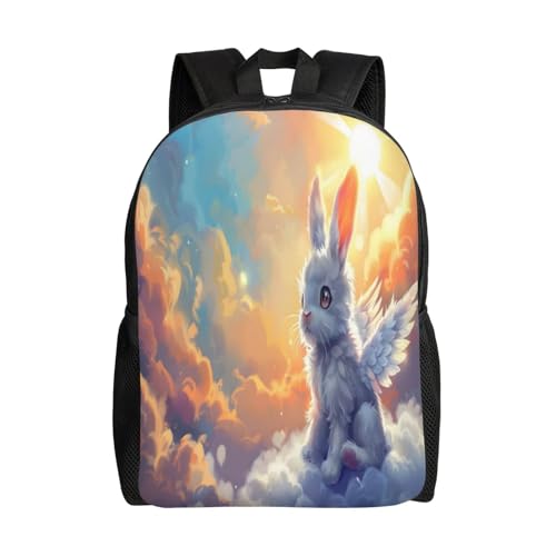 Teen Unisex Backpack Rabbit Wings Clouds Sun 16Inch Durable Backpack Gym Casual Daypack for Women Men Gift