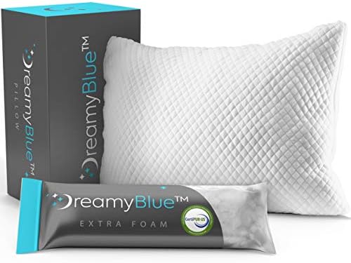 DreamyBlue Premium Pillow for Sleeping - Shredded Memory Foam Fill [Adjustable Loft] Washable Cover from Bamboo Derived Rayon - for Side, Back, Stomach Sleepers - CertiPUR-US Certified