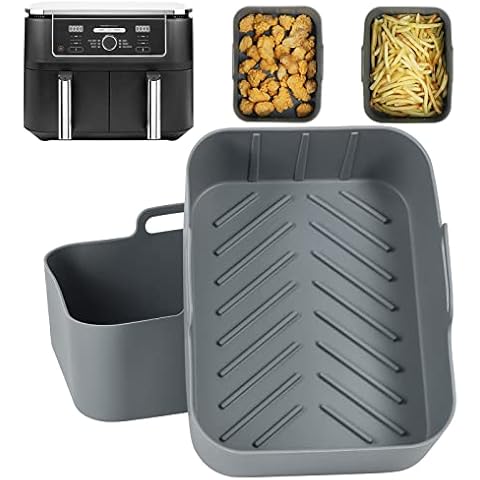 BYKITCHEN Silicone Air Fryer Liners for Ninja Dual Reusable,2PCS Large Liners for Air Fryer Basket , Air Fryer Accessories for Ninja AF400UK/TOWER/Salter/Instant Vortex Double Basket 9L Air Fryer Cover