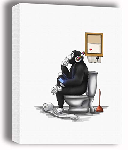Blanche Gifts Banksy DJ Thinking Monkey sentado en el asiento del inodoro, lona...