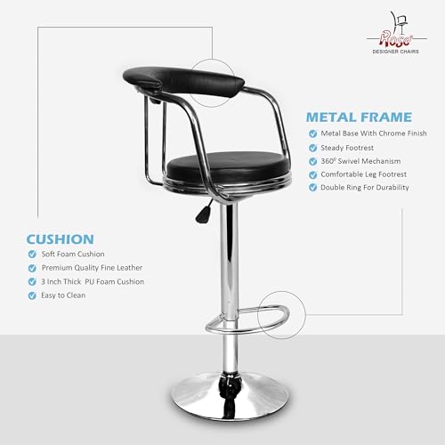 Image of ROSE Kiya Height Adjustable & Revolving Bar Stool /Kitchen Chair Suitable for Kitchen, Cafeteria, Dining, Office,Shops (Pack of 1) (Jet Black)