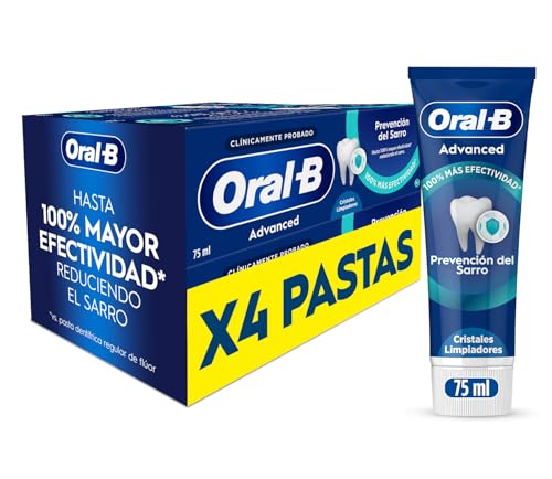 Oral-B Advanced Prevención Del Sarro Pasta De Dientes Con Flúor y Cristales De Limpieza, Pack 4x75ml, Dentífrico Con Sabor Hierbabuena Dulce, 75 ml (Paquete de 4)