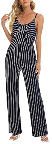 JINTING Women Sleeveless Spaghetti Strap Jumpsuit Wide Leg Long Pants Cut Out Back Casual Romper Blue