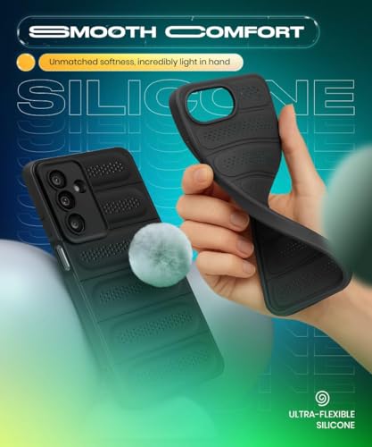 Image of WOW IMAGINE Ultimate Silicone Back Cover Case for Samsung Galaxy M16 5G | Galaxy F16 5G | Heat Dissipation Thin Soft TPU | 360 Camera Protection | Breathable Cooling Holes - Pitch Black