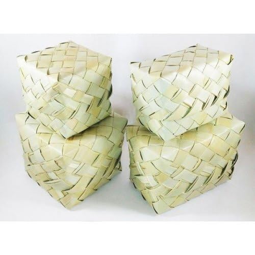 Palm Leaf Sewing Box Mittai Petti For Packaging, 4x4 inches pack of 5 set Storage Box with lid Natural Colour-image-47