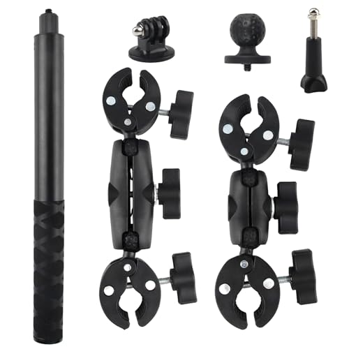 DBALL Soporte de Cámara Accesorio para Insta360 x5x4X3X2 Kit de Moto para Rotación de 360 Grados Doble Abrazadera Doble Estabilidad Soporte de Moto（120 cm con Palo Selfie）