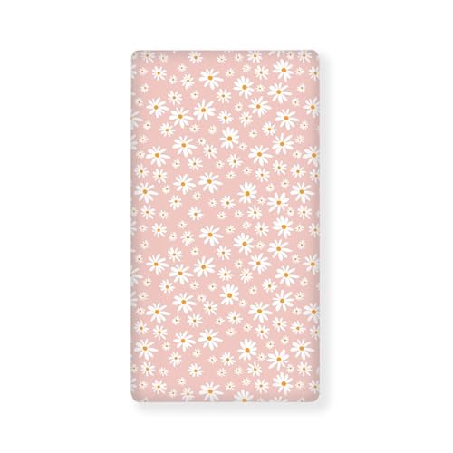 Image of Daisy Fitted Crib Sheet White and Yellow Flowers Camomile Standard Crib Mattress Fitted Sheet Pink Baby Toddler Bed Mattress Sheets for Girls 28 inchx52 inch