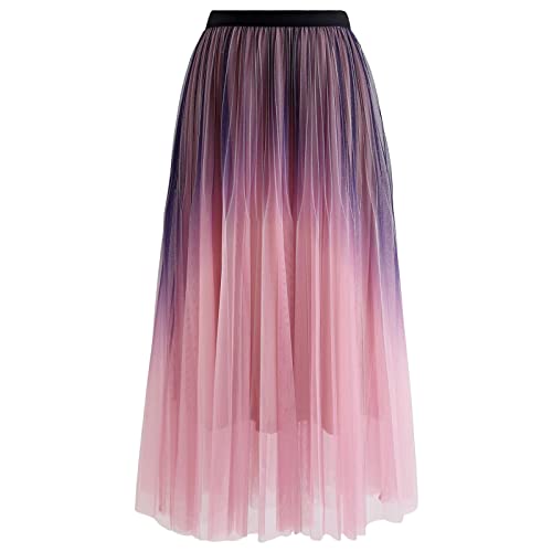 CHICWISH Women's Shimmer Gradient Pleated Mesh Maxi Skirt3