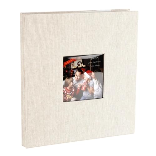 Álbum Fotos Autoadhesivo 28x27 cm 40 Paginas Scrapbook Funda Lino Photo Album Horizontal y Vertical Ideal para Familia, Bodas, Viaje y Recuerdos de Bebé (Beige)