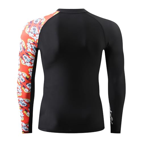Image of HUGE SPORTS Men's Rash Guard Long Sleeves UPF 50+ UV Sun Protection Quick Drying Splice Compression Swim Shirts