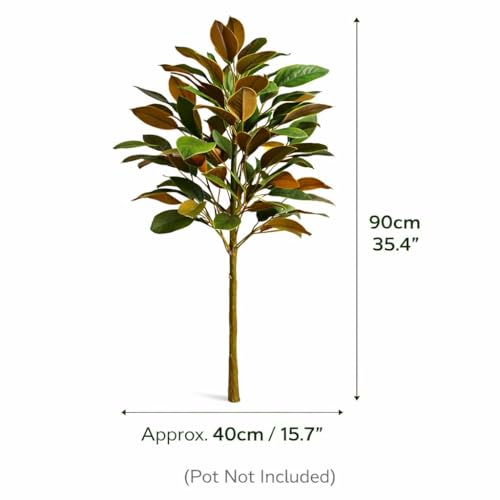 Image of Artificial Fiddle Leaf Plant - 90 cm Tall Faux Tropical Decorative Plant for Indoor Outdoor Home, Office, Balcony & Living Room Decor