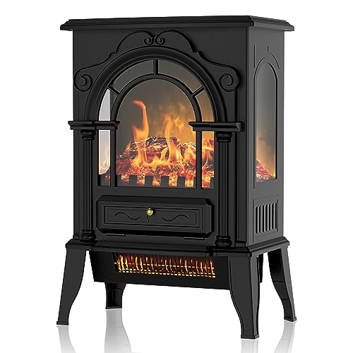 Electric Fireplace Stove with Realistic Flame Effects, 16" Infrared Fireplace Heater Freestanding, Adjustable Brightness and Thermostat, Overheating Safe Design, 1000W/1500W Electric Fireplace Stove with Realistic Flame Effects, 16" Infrared Fireplace Heater Freestanding, Adjustable Brightness and Thermostat, Overheating Safe Design, 1000W/1500W