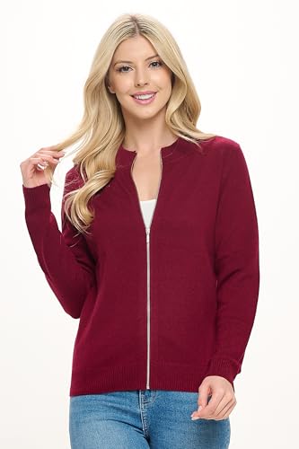 Image of Women's 100% Cashmere Soft Long Sleeve Crew Neck Open Zip Cardigan