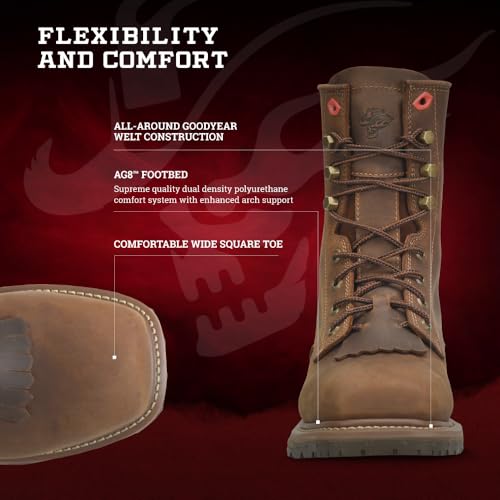 PHANTOM RIDER Men's Dailor 8” Wide Square Composite Toe Lacer Work Boots with Dual-Density Comfort Footbed & Oil- and Slip-Resistant Outsole 5