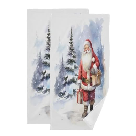 ALAZA Toallas de nieve de Papá Noel para regalo de pintura al óleo, 2 piezas, toalla de baño para la cara, decoración de baño, 28 x 14 pulgadas