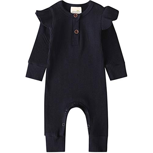 Image of Kuriozud Newborn Infant Unisex Baby Boy Girl Button Solid Romper Bodysuit One Piece Jumpsuit Outfits Clothes