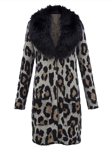 Marken Strick Mantel Leomuster mit Webpelz Kragen Gr. 42, Gr. 44, Gr. 46 1218790790 (DE/NL/SE/PL, Numerisch, 44, Regular, Regular, Grau-schwarz)