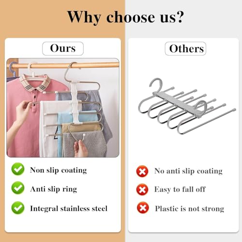 Image of TEKCOOL (Pack of 3) 5 in 1 Stainless Steel Foldable Hangers for Clothes Hanging Multi Layer Multi-Purpose Pant Hangers for Wardrobe Magic Foldable Hanger Clothes Hanger'