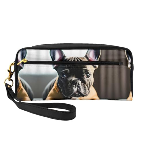 HGFVY Bolsa de maquillaje de bulldog francés, pequeña bolsa organizadora de maquillaje para mujer, bolsa de maquillaje portátil de doble capa, Negro -, Talla única