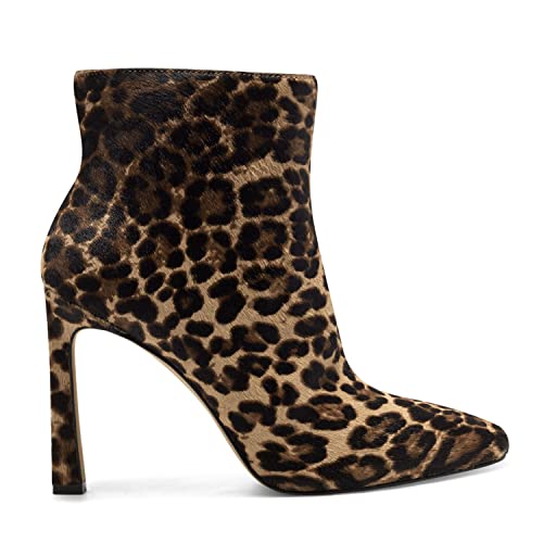 Women Sexy Animal Print Stilettos Booties, Square Closed Toe High Heel Ankle Boots, Elegant Leopard Side Zipper Short Boots, Mid Calf Vintage Party Shoes for Ladies, Full Size 4-16 M US