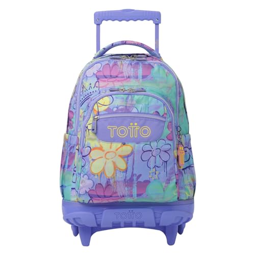 TOTTO - Mochila Escolar con Ruedas, Modelo Renglones, Capacidad 26,21 Litros, Bolsillo para PC 14', Bolsillo Botella, Correas en S para Mayor Comodidad, Resistente, Estampado Grafily