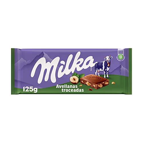 Milka Tableta de Chocolate con Leche de los Alpes y Trozos de Avellanas, 125 g