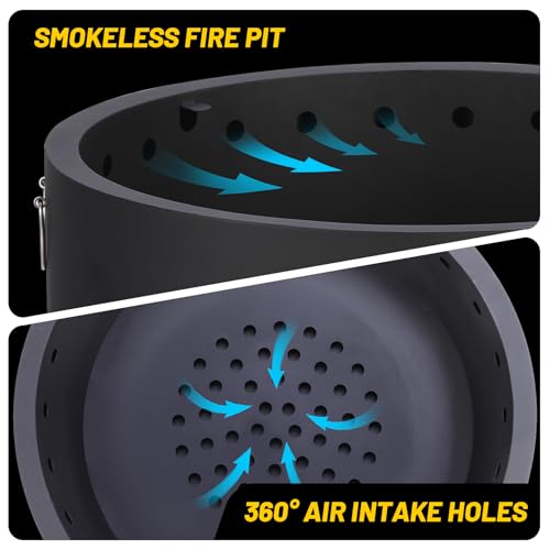 Garvee 26 Inches Smokeless Fire Pits, Wood Burning Firepits with Fire Poker, Outdoor Portable Fire Pits with Removable Ash Pan and Hardwood Top, Backyard Fireplace for Camping, Picnic