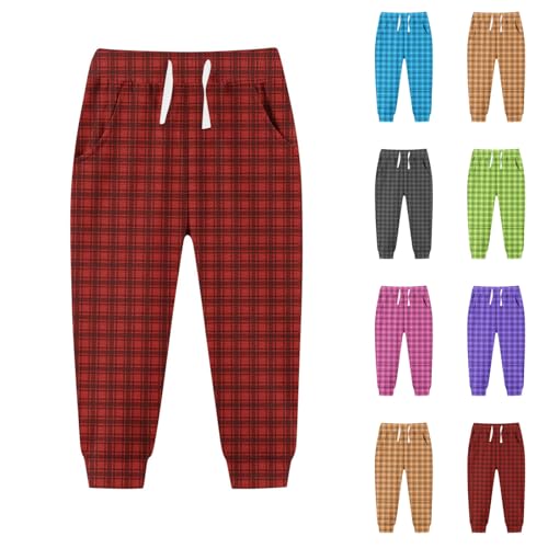 Girls Boys Plaid Pattern Christmas Joggers Sweatpants Loose Elastic Waist Athletic Track Pants with Pockets for 2-13 Years2