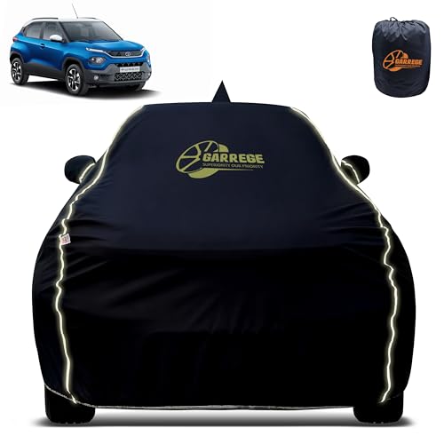 Image of Reflector Waterproof Car Cover for Tata Punch with Mirror & Antenna Pocket | All Weather Protection | Washable Fabric | Black Color