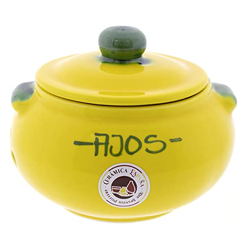 CERÁMICA ESPAÑA | Tarro para ajos | Ajero | Tarros de cocina | Recipiente para ajos | Tarros originales - Modelo M04 | 100% Decoración hecho a mano | 16x16x14 cm