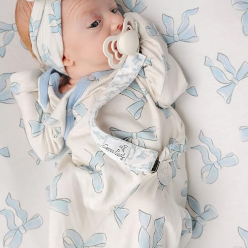 Image of Copper Pearl 3-Pack Pacifier Holders: Premium Knit Binky Clips for Baby Girls and Boys - Stylish Stainless Steel Design for Secure No-Drop Attachment - Gemma in Tan