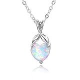 VOLUKA Opal Heart Necklaces for Women Birthstone Gemstone Necklace Friendship Gift Jewelry for Best Friend Mother 19 Inch