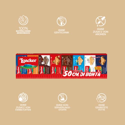 Loacker di Bontà Mix (50cm, 360g) • Geschenkbox mit knusprigen Waffelspezialitäten und Cremesorten wie Haselnuss, Vanille, Kokos & Schokolade • Waffel Snackbox
