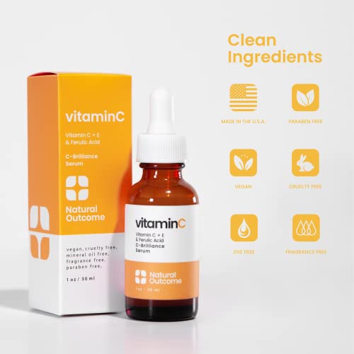 Natural Outcome Vitamin C Serum With Vitamin E & Ferulic Acid | Anti-Aging Radiance Restoring Facial Serum | Powerful Antioxidant Lift Fine Lines, Wrinkles, & Sunspots | Firms & Hydrates Skin | 1 Oz #TOP4