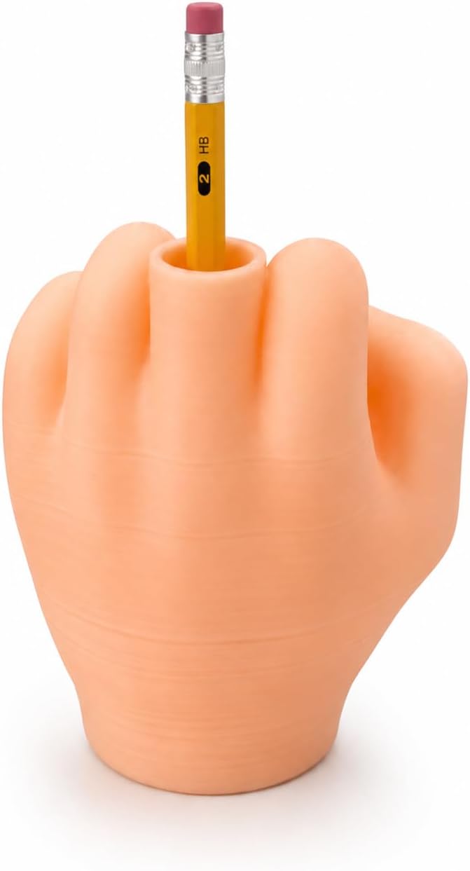 SpeakerMan Funny Middle Finger Pencil Holder for Desk, Novelty Office Desk Accessory, Unique Funny Desk Decor, Gag Gift for Coworkers, Cool Pencil Holder for Home Office Workspace (For Pencil)