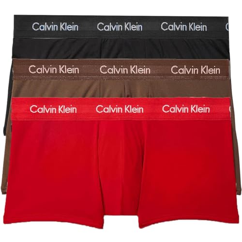 Calvin Klein Men's Cotton Stretch Low-Rise Trunks Multipack (Large, Red, Black, Brown)