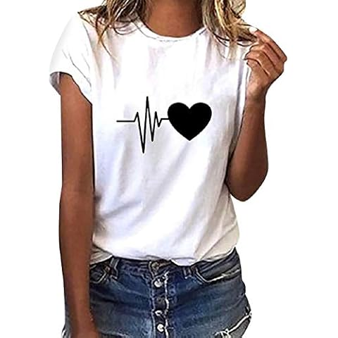 Voqeen Pure Cotton Women T-Shirt with Graphic Print Round Neck Casual Ladies T Shirts Comfy Cotton T Shirt Teen Soft Girls Tops Summer Pullover Blouse Tee (White, XXL) Cover