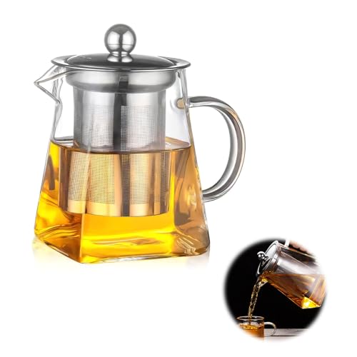 Horktrust Tetera infusiones 350ml, Tetera de Vidrio, Teteras de vidrio con infusor - Transparente y resistente al calor - para Té negro, Té verde, Café, Leche