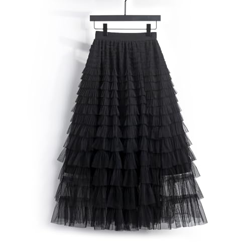Summer Lovely Cake Layered Elastic Waist Tulle A Line Women Maxi Skirt2
