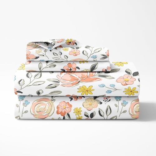 Image of haus & kinder Bed Sheet Double Bed 144 TC Pure Cotton Bedsheet for Double Bed Queen Size 100% Cotton Bedsheet Bedding Set - 1 Bedsheet and 2 Pillow Cover Island Bloom