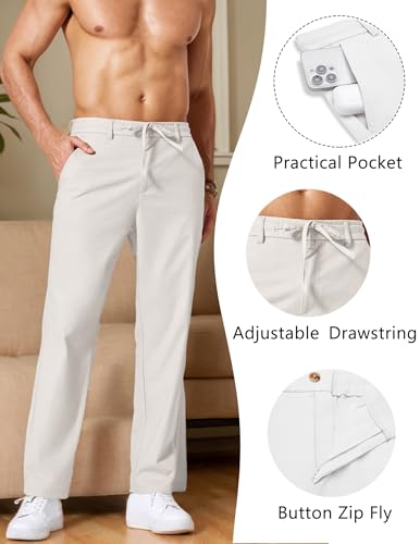 Image of COOFANDY Men's Cotton Linen Pants Casual Drawstring Dress Pants Beach Summer Lightweight Trousers