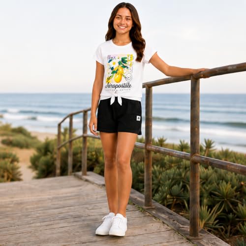 Image of AEROPOSTALE Girls Shorts Set - 2 Piece Soft Short Sleeve Graphic Tees and Twill or Denim Shorts Summer Outfits for Girls